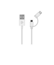 Кабель 2E USB to Micro + Type C, 5V/2.4A, 1m White