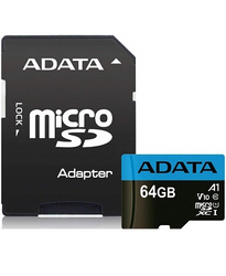 Карта пам'яті ADATA 64 GB microSDXC UHS-I Premier A1 + SD adapter AUSDX64GUICL10A1-RA1