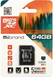 Карта пам'яті Mibrand 64 GB microSDXC Class 10 UHS-I + SD Adapter MICDXU1/64GB-A