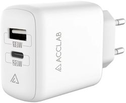 Мережевий зарядний пристрій ACCLAB AL-TC220 1xUSB, 1xType-C White (1283126556494) 