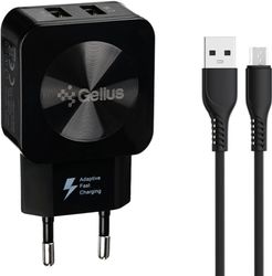 Мережевий зарядний пристрій Gelius Ultra Prime GU-HC02 2USB 2.1A Black + кабель MicroUSB