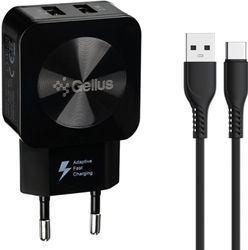 Мережевий зарядний пристрій Gelius Ultra Prime GU-HC02 2USB 2.1A Black + кабель Type-C