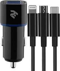 Автомобільний зарядний пристрій 2E Dual USB Car Charger 2.4A + Cable 3in1 Black (2E-ACR01-C3IN1)